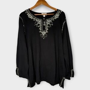 NWT Quacker Factory Black Embellished Cardigan Sweater Pearls Beaded Glam 2X